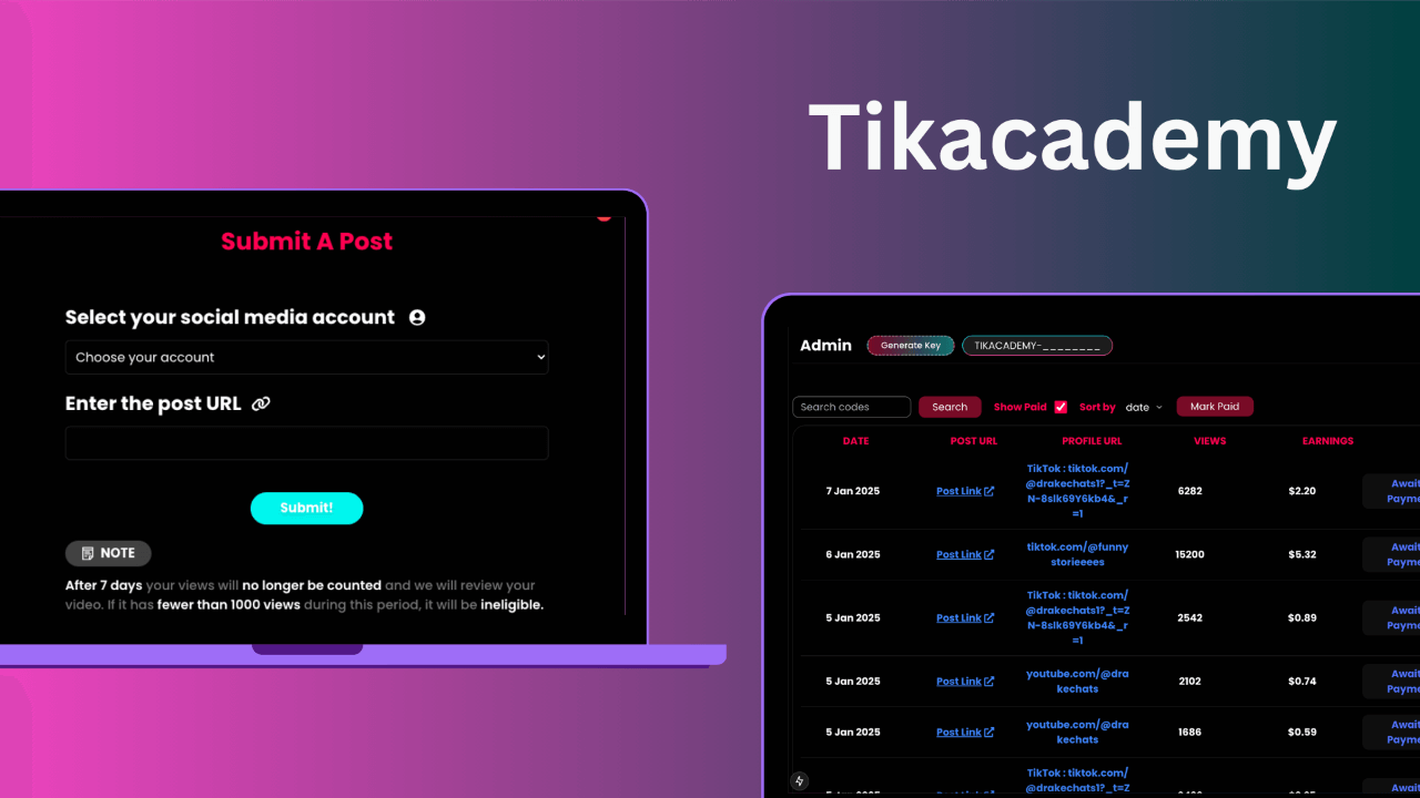 Tikacademy Affiliate Panel project preview